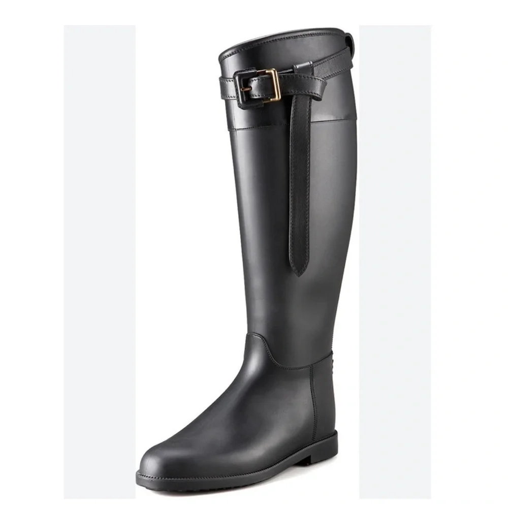 Burberry Riding Rain Boots Roscot in Black Rubber